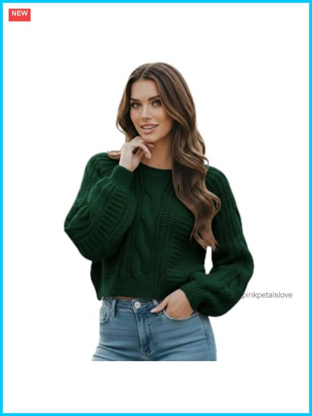 Cropped Cable Knit Sweater Long Sleeve Pullover Casual Fall Winter Knit Top
